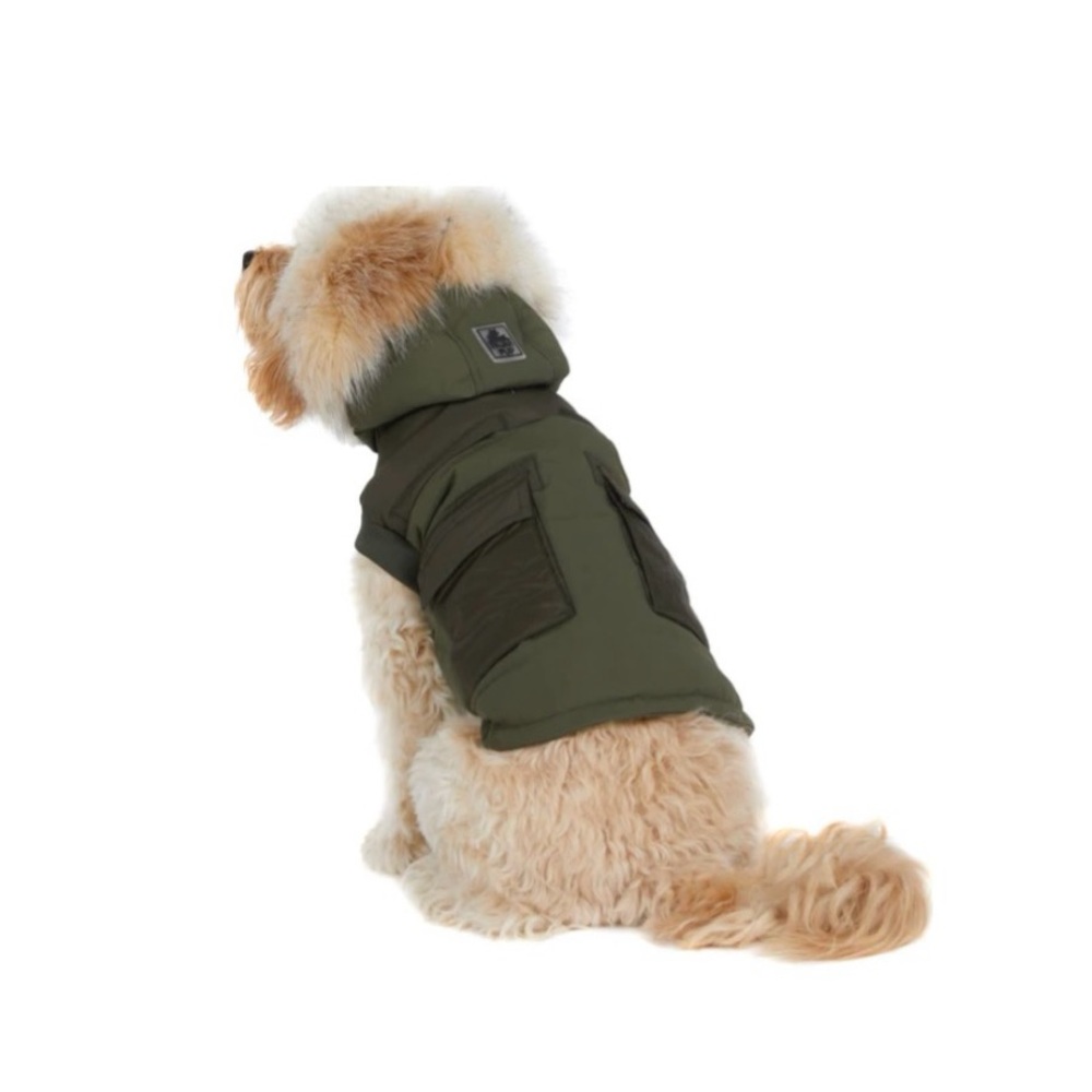🦋 PAJAR PUP Green Military Zeus Jacket For Dogs with Faux Fur Trim NWT $98